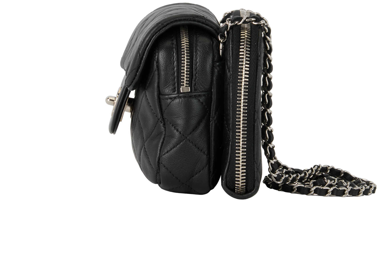 Mini Square Double Pouch Crossbody, &pound;2,400, Handbags, Black, Leather, Bottom view